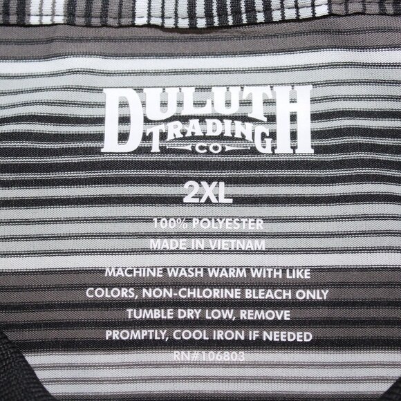 Duluth Trading Co 2XL Pocket Wick Away Collared Striped Gray Black 3 Button Polo - Picture 5 of 5